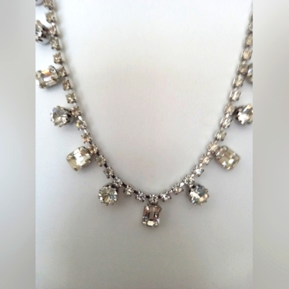 Rhinestone Choker Necklace Vintage Prong Set Silver Tone Bridal Runway Pageant - Picture 3 of 4